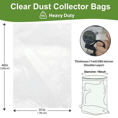 Beefy 11 Mil Dust Collector Replacement Bags 19.5 Inch Diameter Fits 35 And 70 Gallon Systems, 6-pack shown with dimensions