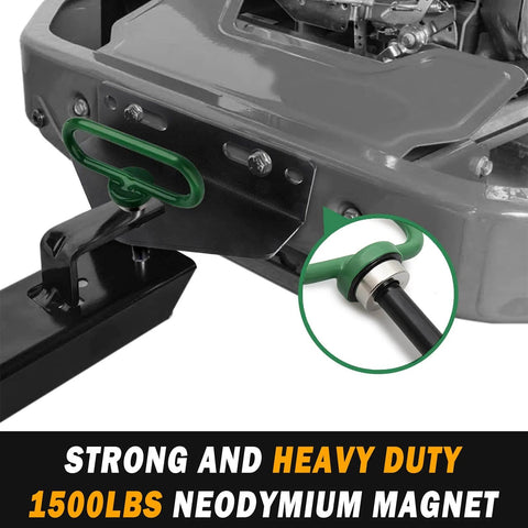 Two Pack Magnetic Trailer Hitch Pins With Handle And Clip 1/2 Inch for Lawn Mowers ATVs and Trailers, green handle shown