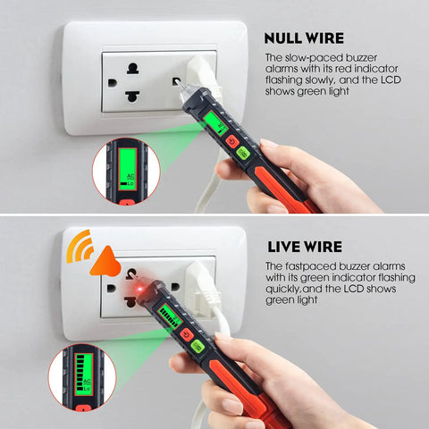 Dual Range Non Contact AC Voltage Tester With LCD Display And Buzzer Alarm, Detects 12V-1000V And 48V-1000V testing live and null wires