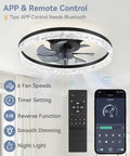 Slick 20 Inch Modern Ceiling Fan With Lights And Remote Dimmable Low Profile shown with remote and app control