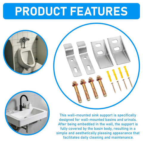 Rock Solid Urinal Sink Wall Mount Bracket Kit With Heavy Duty Support And Complete Hardware Screws For No Sweat DIY Plumbing Install And Fast Cleanup