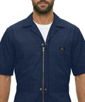 Essential Men's Short Sleeve Zip Up Coverall in Navy Blue, durable poly cotton blend, designed for heavy duty tasks.