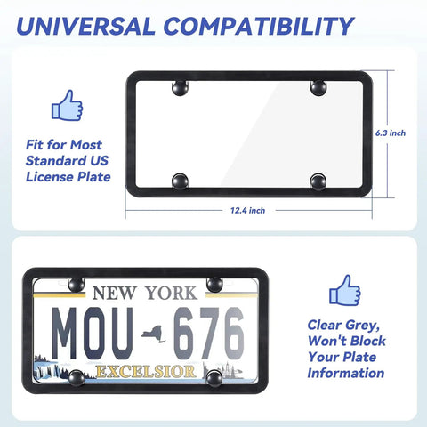 Clear License Plate Cover And Frame Set For Any Ride Universal Protector Two Pack With Rust Proof ABS Build Includes Screws And Caps