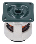 Heavy Duty 51 Millimeter Leveling Stem Casters With Height Adjustable Retractable Swivel Wheels And Real Deal Pads For Your Workbench Machine Shop Setup Built Like A Tank, top view with orange and black details.