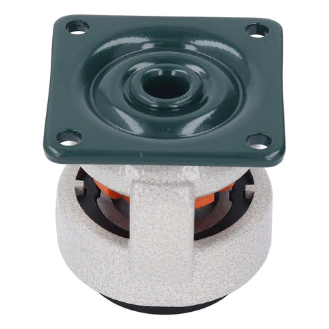 Professional Grade Leveling Casters With Smooth Retractable Wheels And Easy Height Dial for 2200 lbs load, top view with green square plate.