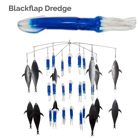 Blackflap Mauler Squid Dredge for Marlin Magnet Fishing Electric Blue with 36 Inch Titanium Steel Aussie Hubbed Fixed Dredge Bar