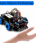 OSOYOO Mecanum-wheel robot car kit for Raspberry Pi, four blue wheels and exposed wiring