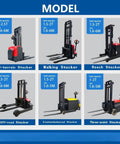 Compact Electric Pallet Stacker Forklift For Smooth Warehouse Moves showcasing various models including All-terrain, Walking, and Reach Stackers.