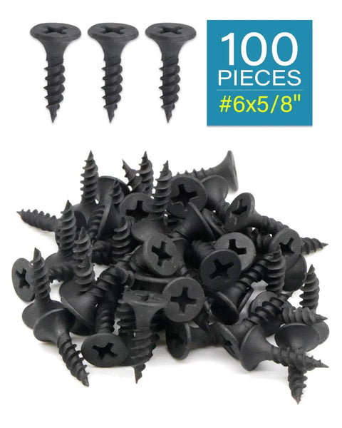Size Six Pro Grade Drywall Screws Five Eighth Inch Flat Head Phillips Fine Thread Sharp Point For Wood And Drywall Carbon Steel 1022A Black Phosphate Finish 100 Pack