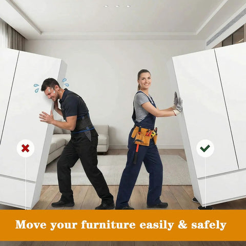 Heavy Duty Oval Furniture Sliders Complete Set Of 16 Smooth Glide Pads For Carpet And Hardwood Floors, shown in use for moving furniture.