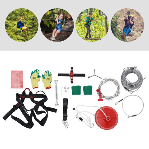 160ft Zip Line Kit For Kids With 330lbs Load Multifunctional Seat Stainless Steel Spring Brake parts layout and usage examples