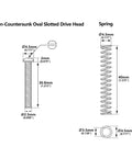 Non-Countersunk Oval Slotted Drive Head and spring specs for Badass Vintage Slotted Head Humbucker Pickup Height Mounting Screws.