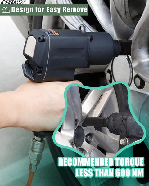 Using Eight-Piece Lug Nut Socket Set With Spline Sockets For 5/6/7/12 Lug Nuts to remove car wheel at less than 600 Nm torque.