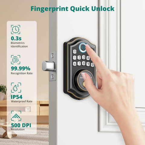 Keyless Entry Door Lock With Fingerprint And Password, Auto Lock, 1 Second Entry, 0.3 Second Fingerprint Unlock, Oil Rubbed Bronze