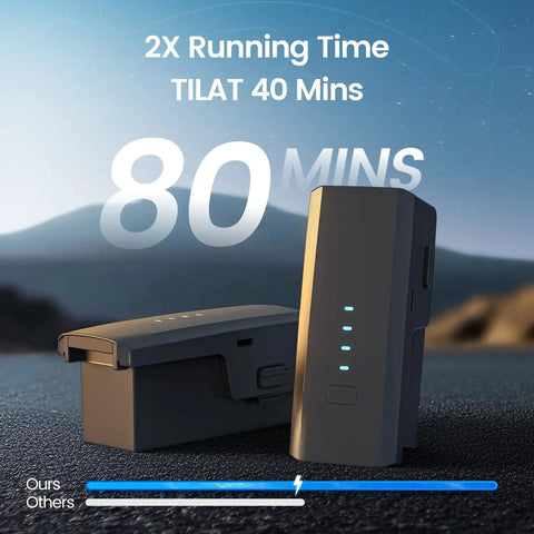 Dual drone battery packs showcasing 80-minute flight time for Super Cool Three Axis Gimbal Drone With Camera For Adults