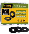 Tough As Nails 300 Pack M6 Flat Washers Made From Black Oxide 304 Stainless Steel With Precision 6.4Mm Inner Diameter And 11.57Mm Outer Diameter For Screws And Bolts Heavy Duty Hardware No Fluff in clear packaging.