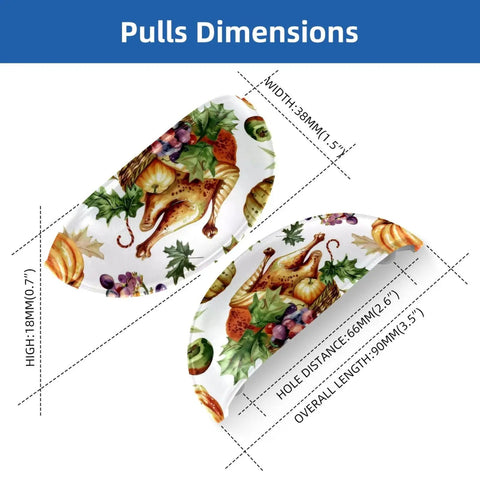 Kick Your Cabinetry Up A Notch With These Slick Autumn Cup Cabinet Handles, Thanksgiving Print, Durable PBT Body, Stainless Steel Screw Set For Quick Drawer Makeovers, dimensions 90mm x 38mm.