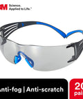 SecureFit 400 Series Safety Glasses 20 Pack ANSI Z87 Indoor Outdoor Scotchgard Anti Fog Anti Scratch Gray Lens Blue Grey Frame