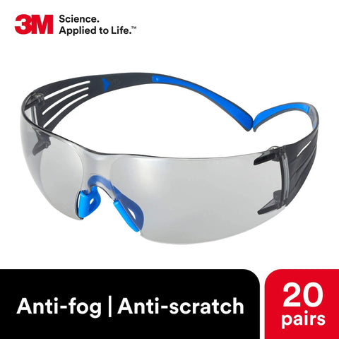 SecureFit 400 Series Safety Glasses 20 Pack ANSI Z87 Indoor Outdoor Scotchgard Anti Fog Anti Scratch Gray Lens Blue Grey Frame