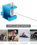 Beefy Pro Grade Chain Breaker And Alignment Tool Kit for Motorcycles, ATVs, Snowmobiles, CNC Aluminum, shown with use examples.