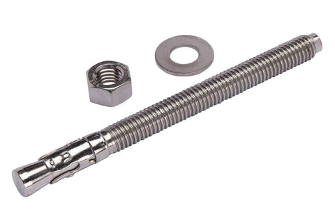 Beefy 1/2 Inch By 6 Inch Wedge Anchor Set, 5 Piece, Stainless Steel 304 Corrosion Resistant, with washers and nuts, concrete use