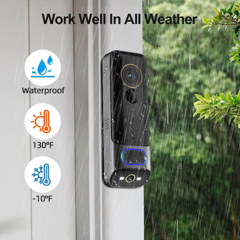 Wireless Video Doorbell With Dual Cams Front Door Security Cam And Ground View Includes Chime No Monthly Fee 2K HDR Night Vision