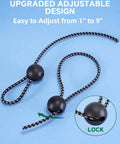 Adjustable Ball Bungee Cords Set Of 40, Easy 1 To 9 Inch Tension shown with locking mechanism, UV resistant with superior elasticity.