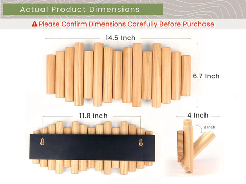 Foldable Wall Coat Rack With Five Hidden Hooks showing dimensions; 14.5 x 6.7 inches; side and back view included