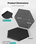 Ultra Sleek Hexagon Acoustic Panels With Heavy Duty Self Adhesive Backing 18 Pack dimensions showing 12" and 10" lengths.