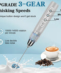 Handheld Milk Frother For Coffee And More Electric Whisk With 3 Speed Adjustable Settings And Stainless Steel Whisks Rechargeable