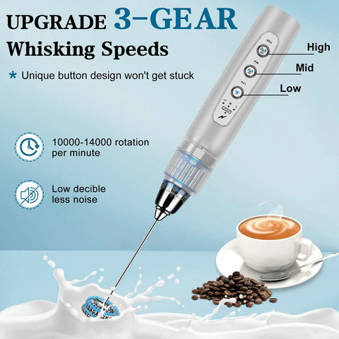 Handheld Milk Frother For Coffee And More Electric Whisk With 3 Speed Adjustable Settings And Stainless Steel Whisks Rechargeable