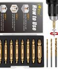 12 Piece Stripped Screw Extractor Kit With Drill Bits For Removing Stripped Rusty Or Broken Nuts And Bolts Easy Out Tools