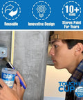 Person using Leftover Paint Storage Containers with Lids 13 Oz Pack of 3 for easy touch ups on a home renovation project.
