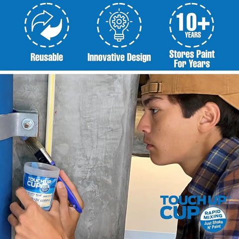 Person using Leftover Paint Storage Containers with Lids 13 Oz Pack of 3 for easy touch ups on a home renovation project.
