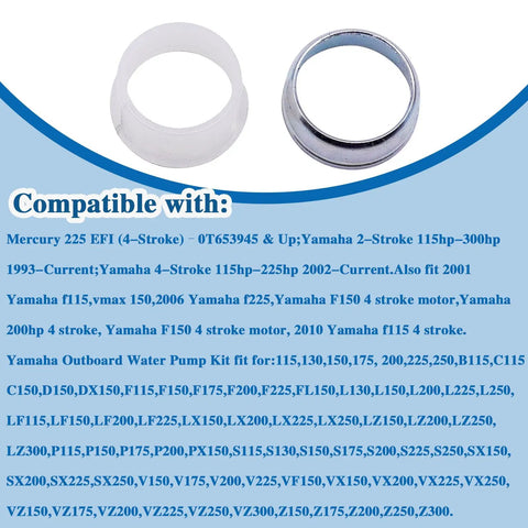 Plug And Play Water Pump Drive Shaft Spacer And Collar Set For Outboard Motors showing nylon spacer and stainless collar.