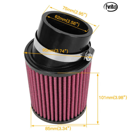 62mm Air Filter Cleaner Kit for Predator 212cc shown with measurements
