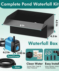 Waterfall Kit With 8 Inch Spillway 660 GPH Pump And Filter Cage 10 Ft Corrugated Tubing Premium Filter Media For Easy Outdoor Garden Ponds And Backyard Water Features No Fuss Setup Ready diagram