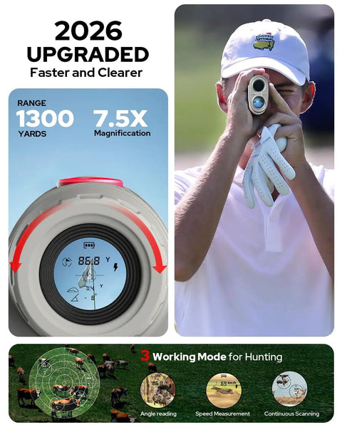 GF2 Golf Rangefinder With Slope And Flag Lock And Vibration 1300 Yards Laser Range Finder 7.5X Magnification 0.3 Yard Accuracy on golfer