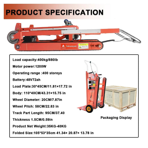 Heavy Duty Electric Stair Climbing Dolly With Extended Tracks lets you haul heavy loads up to 881 pounds effortlessly on steep inclines.