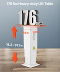VEVOR Electric Lifting Column System, 176 Lbs Lift Table with height range markings from 14.2 to 31.1 inches on a wood floor.