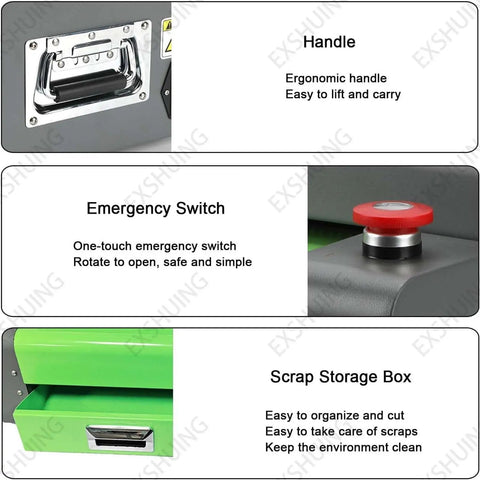 Honeycomb Packing Paper Maker ergonomic handle, emergency switch, and scrap storage box detail for Cardboard Cushioning Kraft Expanding Pad Shredder Converts Old Boxes Into Cushy Protective Padding Twelve Point Eight Inch Cutting Width 3 M Per Min Speed 6 mm Thick That Saves You Cash