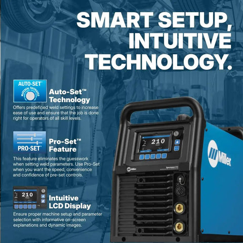Syncrowave 212 Air Cooled Package AC DC TIG Welder with Auto Set Technology featuring LCD interface and Pro-Set Feature