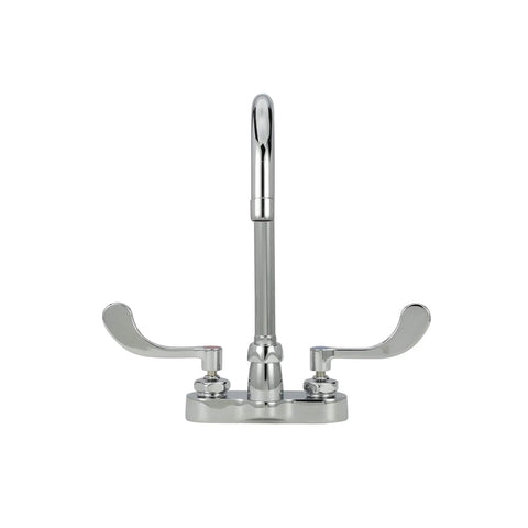 Gooseneck Kitchen Faucet 4 Inch Centerset Chrome Finish With 5 3 Eighths Inch Spout 2.2 GPM Pressure Compensating Aerator 4 Inch Handles