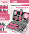 Pink Mini Tool Kit For Women, 48-Piece Multi-Purpose Home Hand Tool Set With Case, open view showing tools inside.