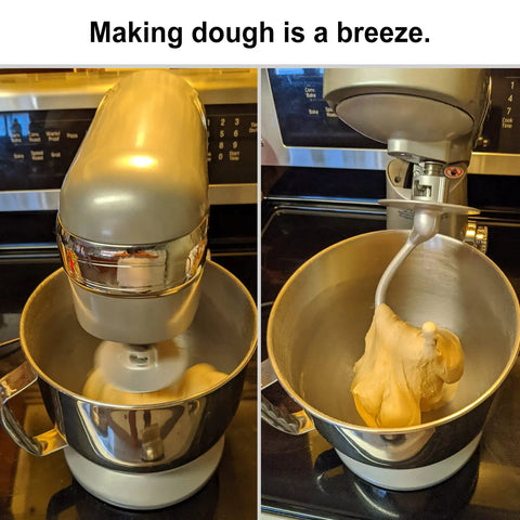 Coated Dough Hook Attachment For KitchenAid Stand Mixers Fits K45 K45SS KSM90 KSM150 Tilt Head Bowls 4.5 To 5 Quart in use
