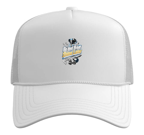 Cool White Trucker Hat For Machinist Guys With Crazy Vise Gauge Square Design CNC Workshop Tool Gifts Mesh Back Adjustable Fit One Size Works Great with logo