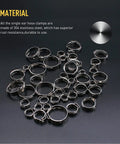 Stainless steel single-ear hose clamps set, assorted sizes 6–23.5 mm, 150-piece kit