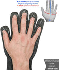A black 932F Extreme Heat Resistant Oven Glove With Fingers for Grilling and Cooking, shown in a man's hand, cut resistant.