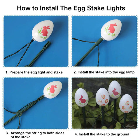 How to install 20 LED Solar Easter Egg Lights Outdoor Stake With 25 Ft Cord, 8 Modes Waterproof Yard Pathway Garden Lights For Easter Decor