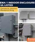 Rock Solid Carbon Steel Junction Box 6 X 6 X 4 Inches With Screw Cover Wall Mount Electrical Enclosure mounted in a concrete wall.